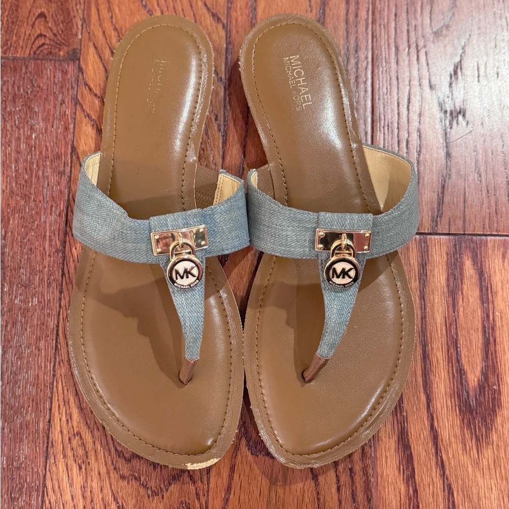 MICHAEL Michael Kors Women's Hamilton Flat Denim Sandals Size 9 Some Damage